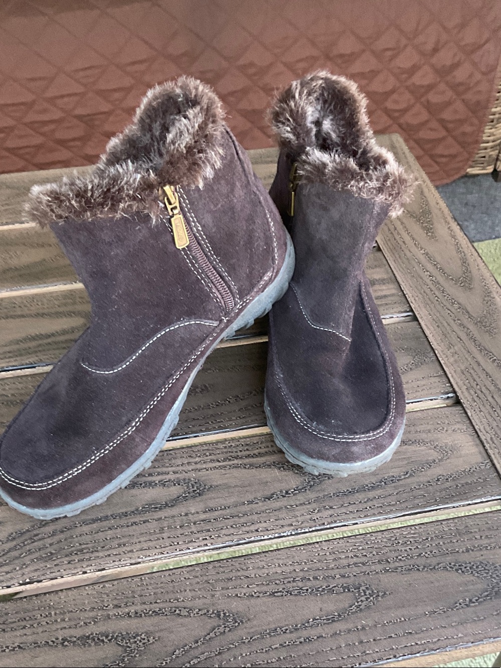Khombu Dark Brown Suede Faux-Fur Ankle Boots
